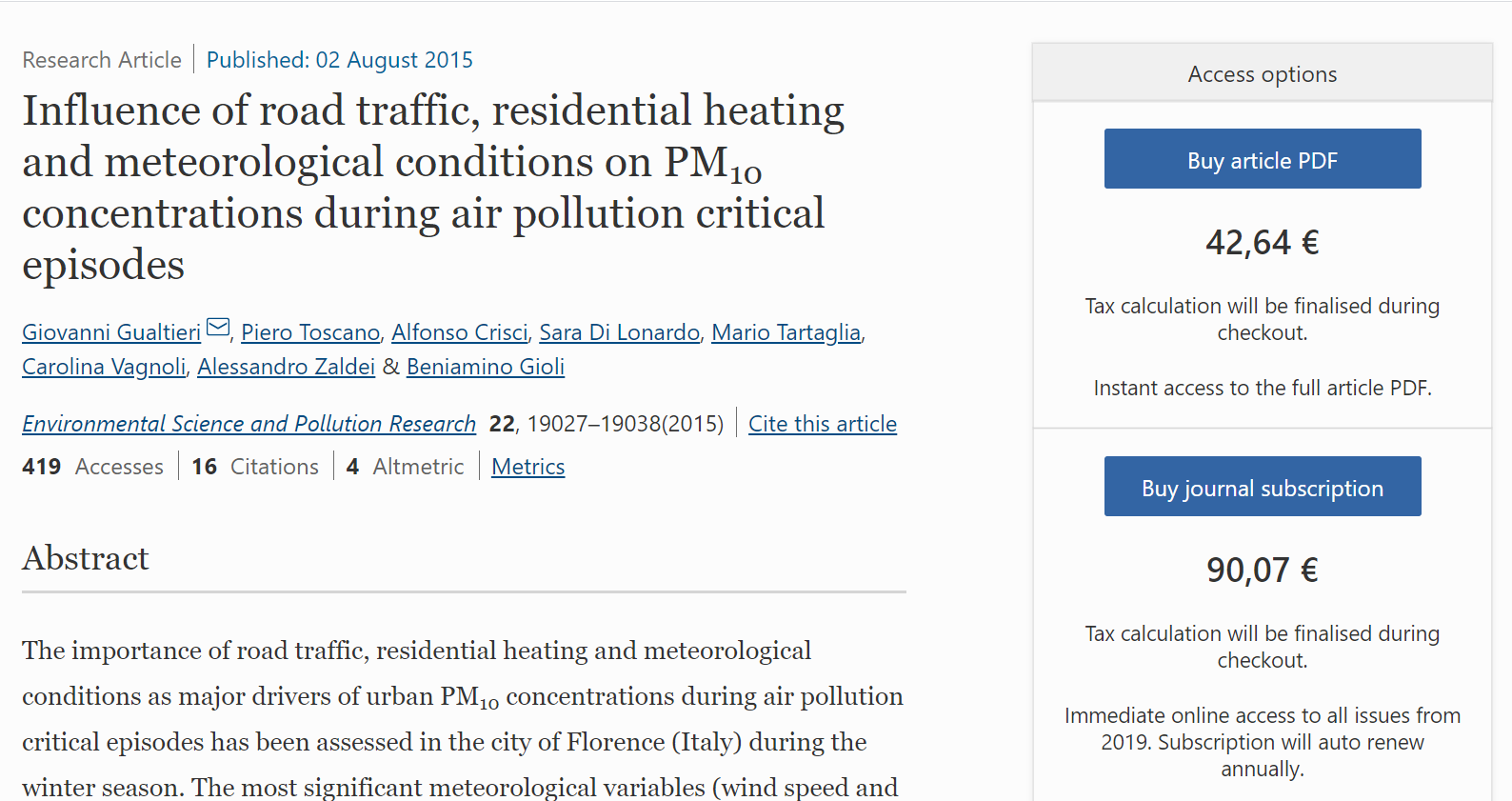 Influence of road traffic, residential heating and meteorological conditions on PM10 concentrations during air pollution critical episodes