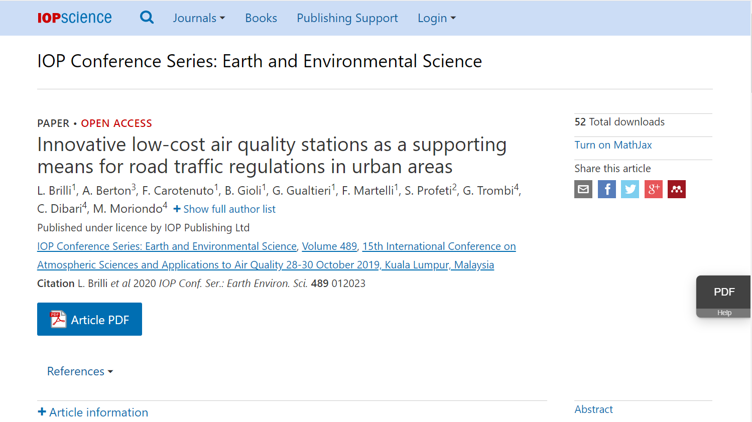 Innovative low-cost air quality stations as a supporting means for road traffic regulations in urban areas