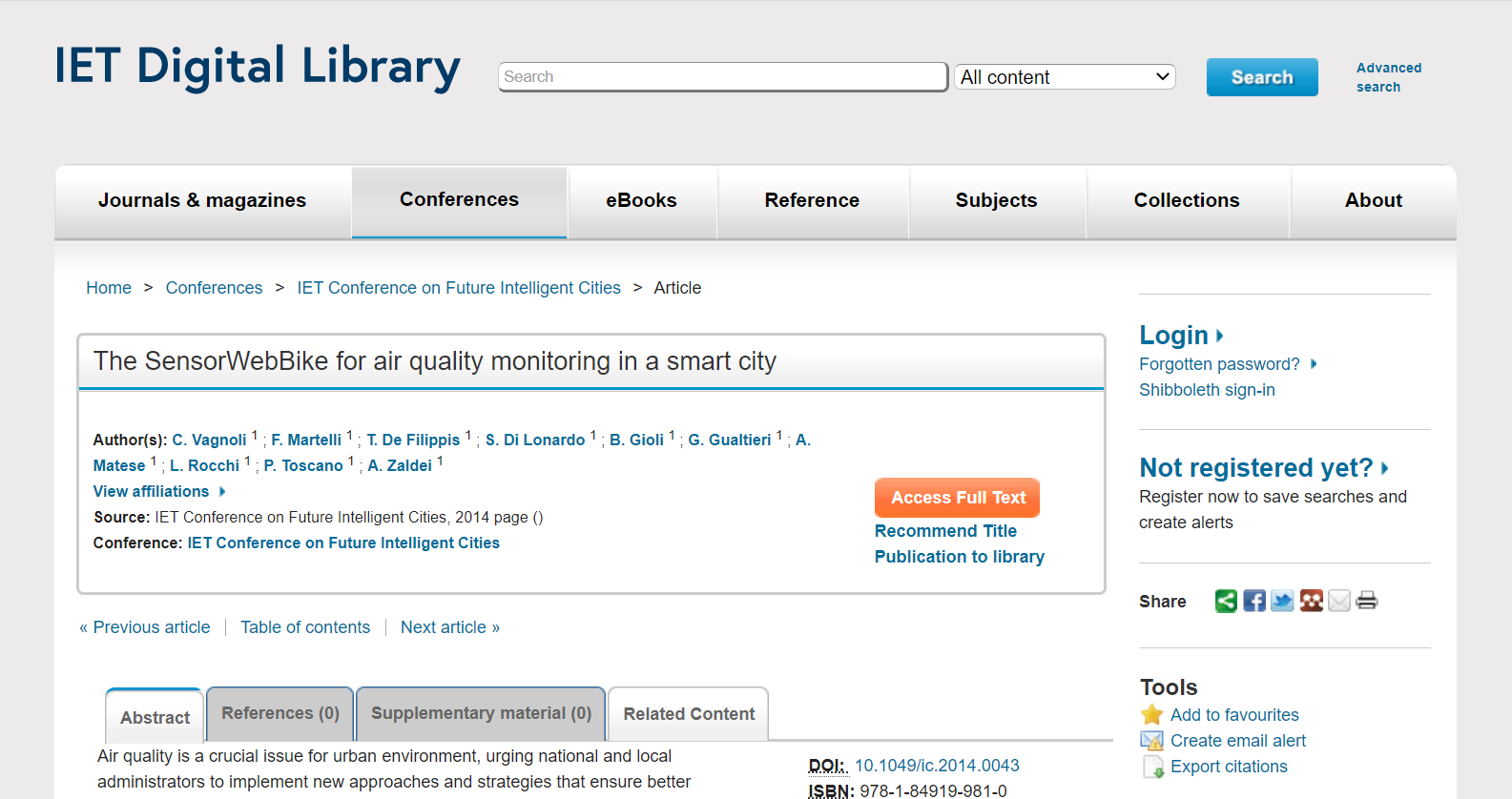 The SensorWebBike for air quality monitoring in a smart city