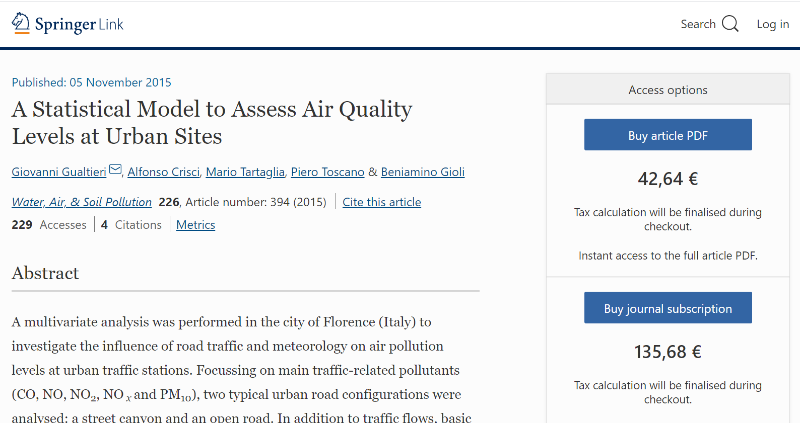 A Statistical Model to Assess Air Quality Levels at Urban Sites